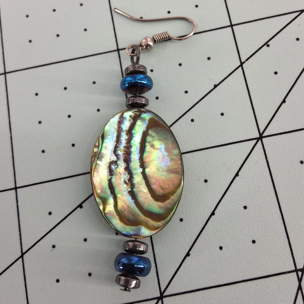 Handmade Abalone‎ Paua Shell Wire Wrapped Dangle Earrings Boho